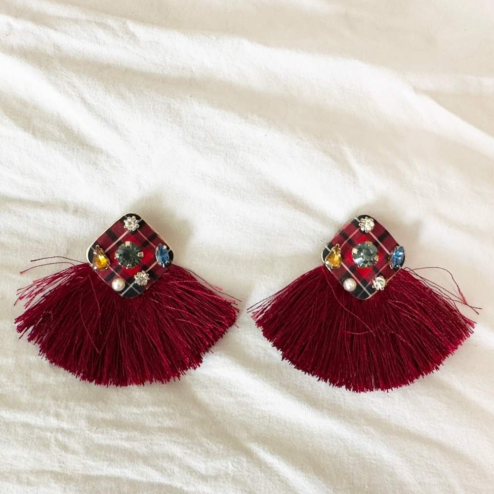 Stradivarius red tassel earrings
